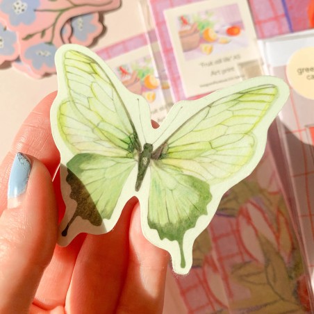 Grønn sommerfugl | Glossy vinylklistremerke
