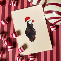 Puffin with santa hat | Greeting card with envelope