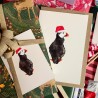 Puffin with santa hat | Greeting card with envelope
