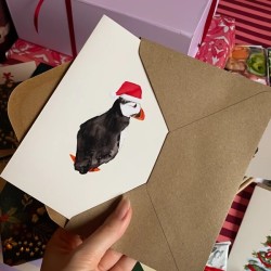 Puffin med nisselue | Julekort A6 | Med konvolutt