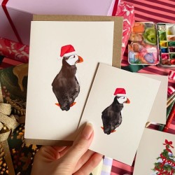 Puffin med nisselue | Julekort liten A7
