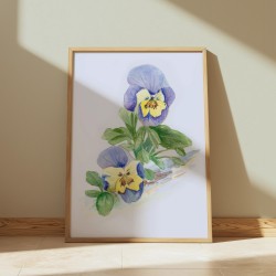 Stemorsblomst - Kunsttrykk i blått 30x40cm
